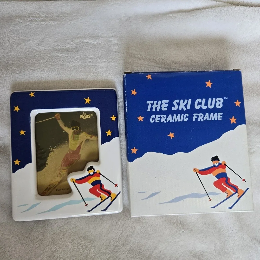 VTG Russ Berrie Ski Club Ceramic Picture Frame 3.5x5